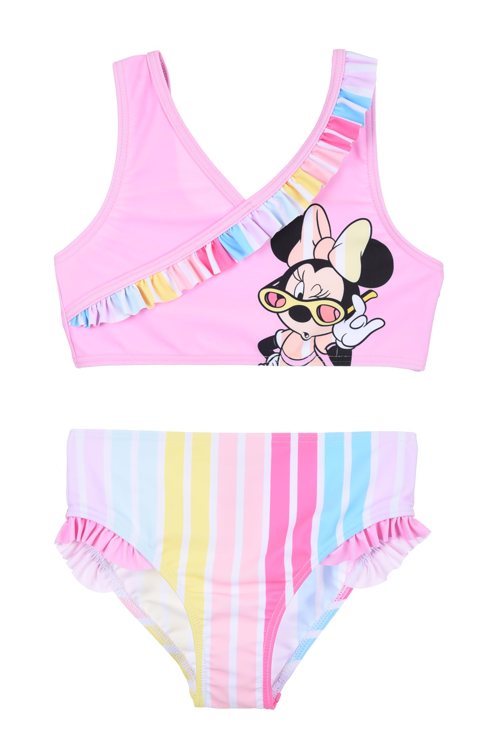 Disney Minnie Mouse Bikini for Girls, Rainbow Two Piece Summer Swimwear for Girls, Sizes 3 to 8 Years, pink, 3 Years