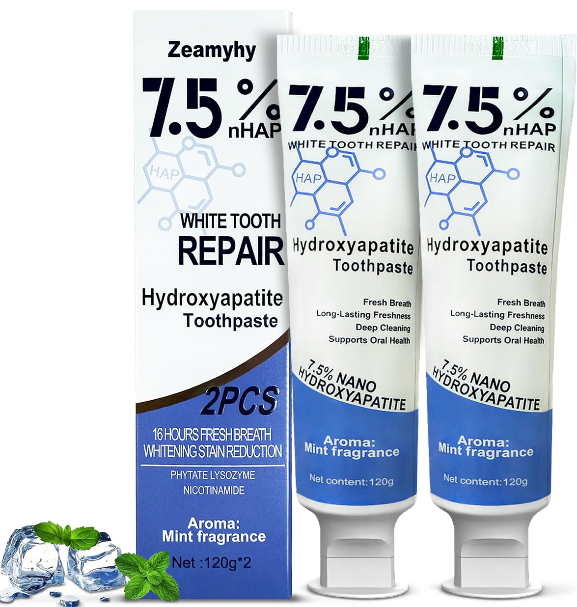 7.5% Hydroxyapatite Toothpaste for Advanced Enamel Protection, Appropriate for Sensitive Teeth, Gentle and Effective Formula, Fresh Mint, 4.23 OZ