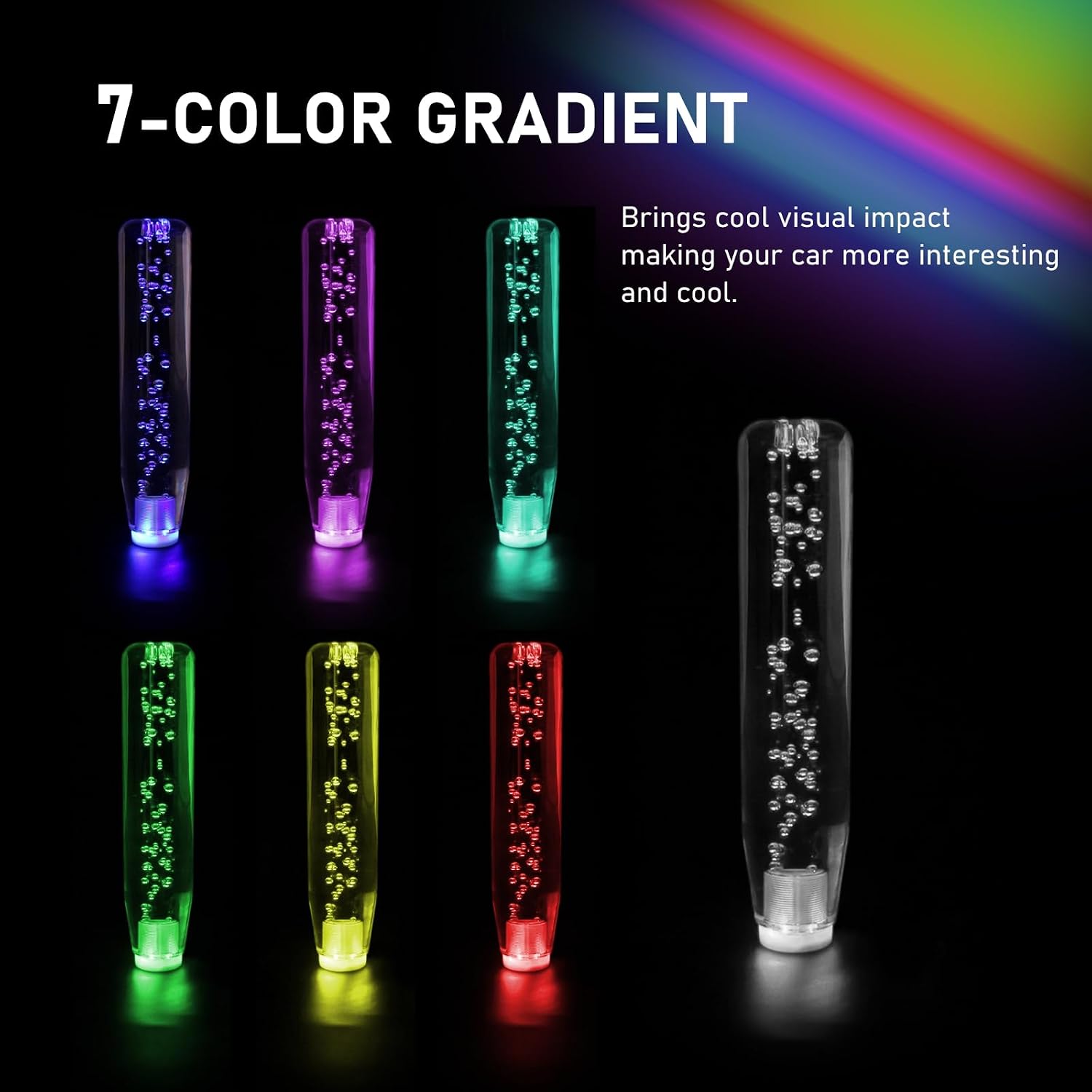 1 PC Car LED Luminous Crystal Gear Shifter, Personalized Bubbles with Colorful Lights Shift Knob, 7.87 in Cool Head, Universal for Cars Trucks (Transparent) NEFGSPD699TY-20CM