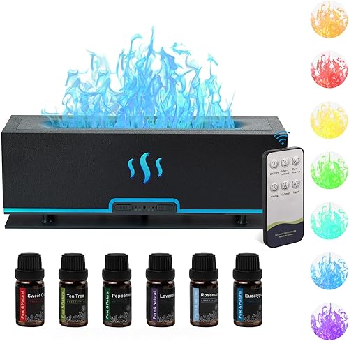 Difusores de aceite esencial de 7 colores mejorados, humidificador difusor de aroma de aire de llama, difusor ultrasónico de aromaterapia de 6.8 fl
