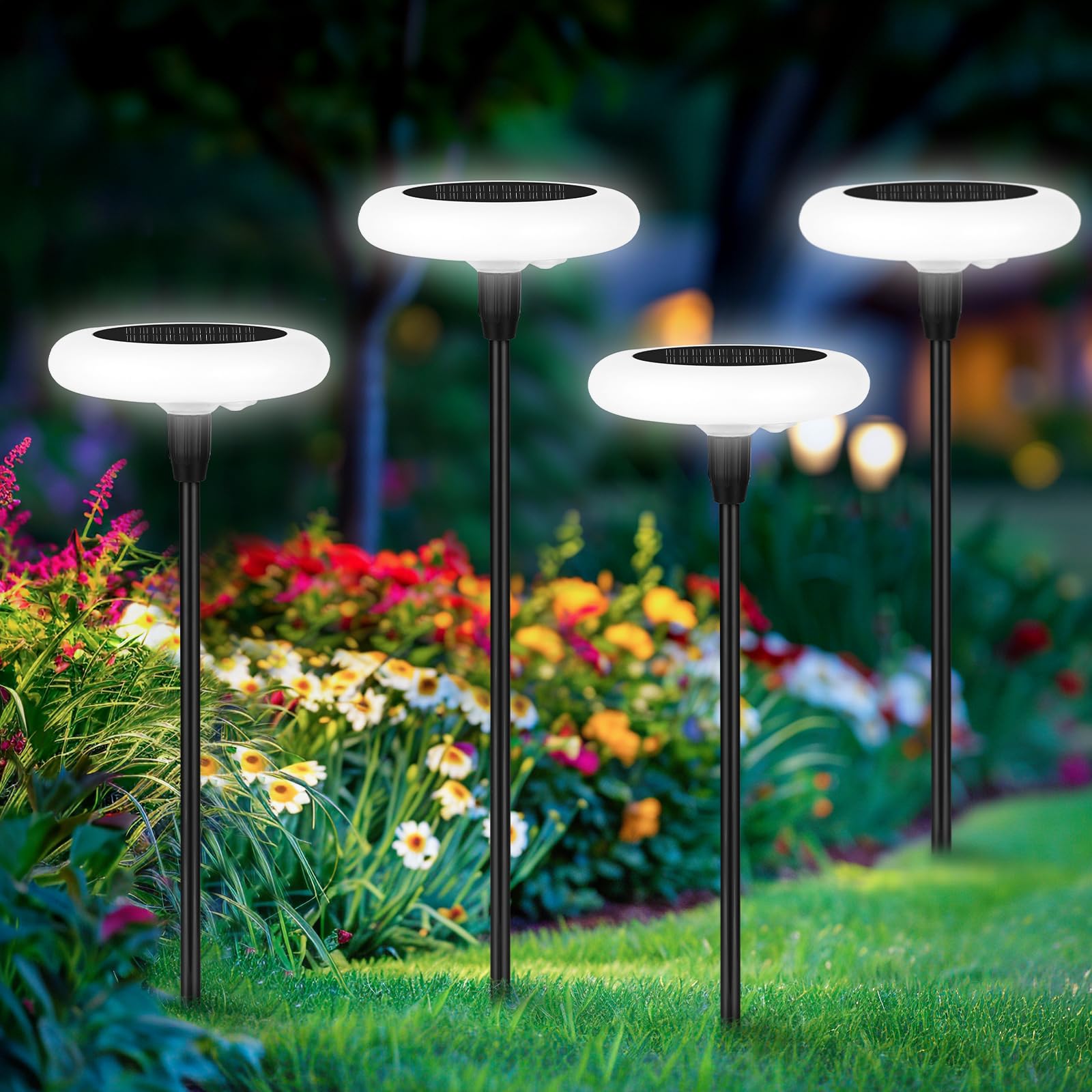 ZWOOS 4er-Set LED Gartenbeleuchtung Solar, Extra Helle Solar Gartenleuchten für Außen, Solarstecker Blumenkasten, Outdoor Solarleuchten für Gartendeko, Blumentöpfe, Weg, IP65 Wasserdicht (Kaltweiß) Beleuchtung