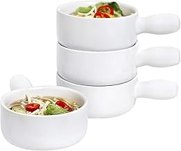 GOURMEX 12oz French Onion Soup Bowls with Handles | Stackable 12 Ounce Ceramic Bowl Set | Ideal Cereal, Salad or Soup Mug | Microwave, Oven and Dishwasher Safe | Set of 4 (12 Oz)