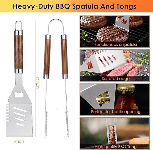 Miniatura 2 de Yoehka Juego de 34 accesorios de parrilla para barbacoa, herramientas de parrilla resistentes para acampar al aire libre, regalos para hombres y