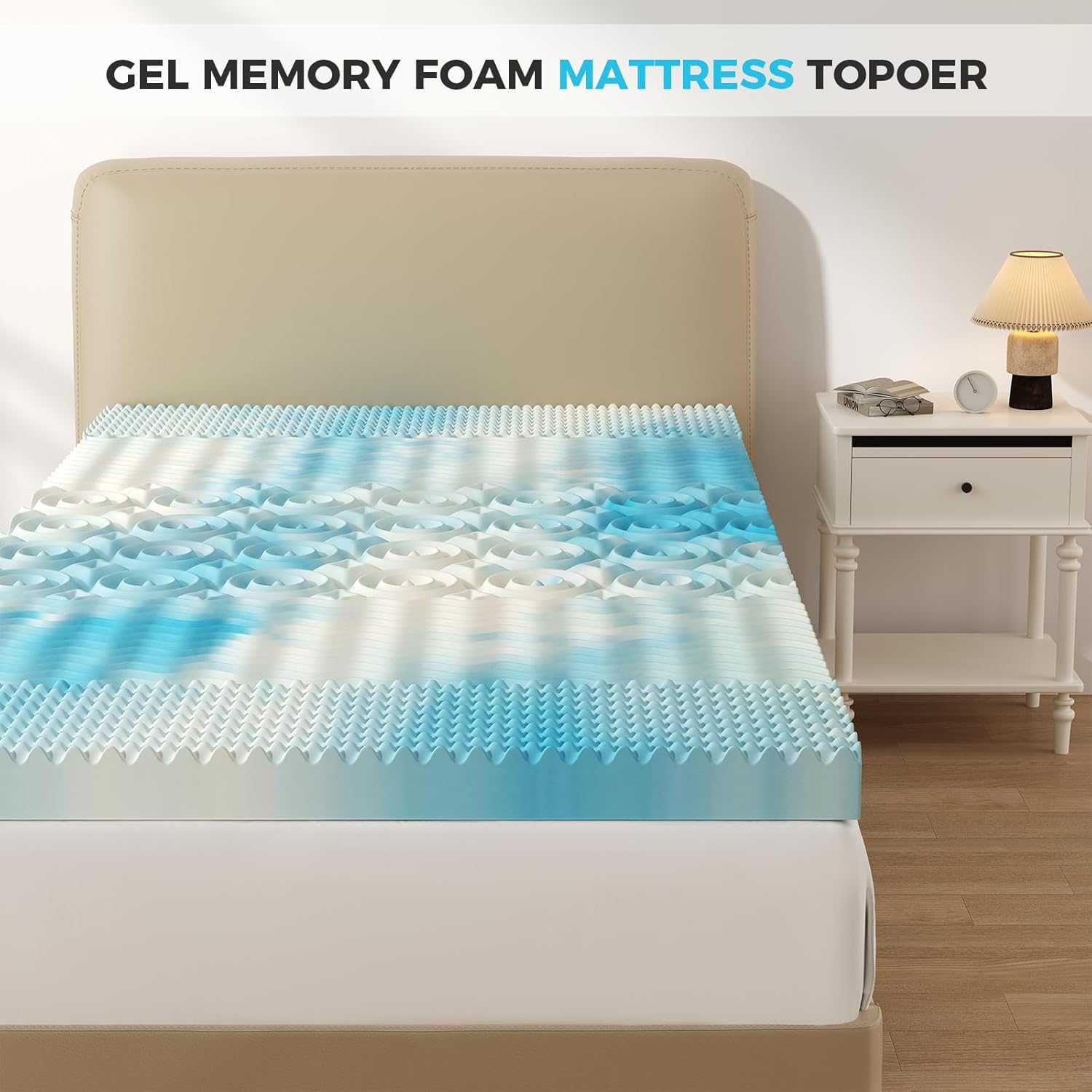 DUMOS 3 Inch Memory Foam Mattress Topper Twin, 5-Zone Cooling Gel Infused Pressure Relief Bed Topper for Back & Hip Pain, Soft Dorm RV Camping Mattress Pad, Blue
