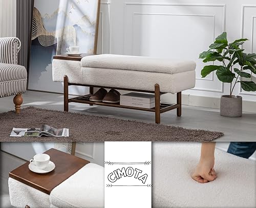 Miniatura 4 de CIMOTA Banco de almacenamiento de entrada para dormitorio, extremo de la cama, banco otomano tapizado con almacenamiento de madera para zapatos,