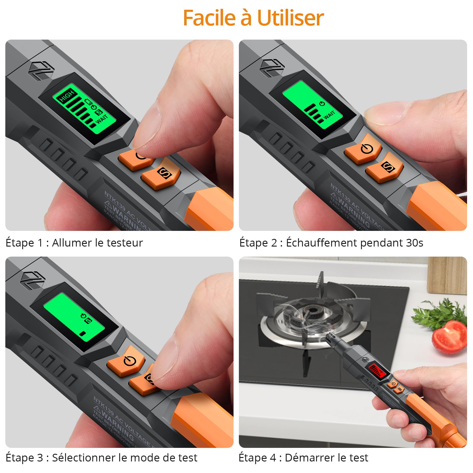 Neoteck Détecteur de Fuites de Gaz Naturel avec Alarme Sonore Visuelle Analyseur de Combustion Portable Localiser Les Fuites de Monoxyde Carbone Méthane CO2 pour Camping Car Maison - Gris