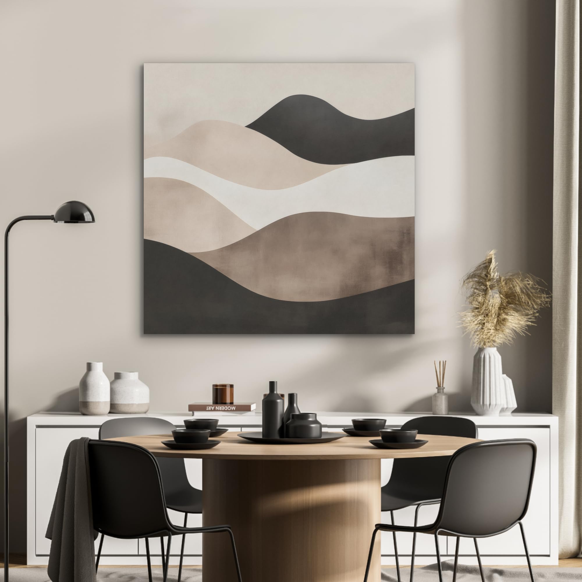 MuchoWow© Decorazione Moderna In Feltro Soggiorno 90x90 cm Pannello Parete Salotto Grande Cornice Camera Letto Astratto - Paesaggio - Onde - Crema