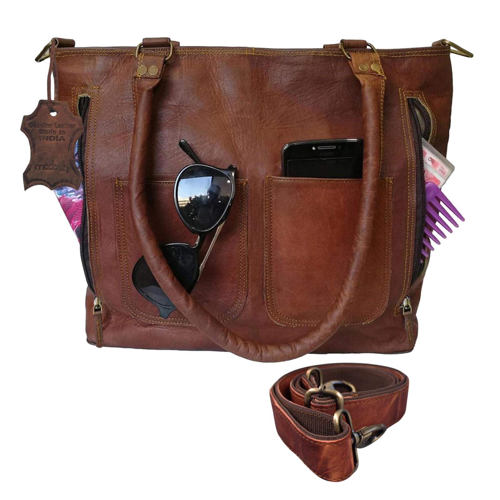 Madosh Womens Genuine Leather Brown Tote Crossbody Messenger Bag Ladies Shoulder Purse Handbag Satchel Bag (B07QY69HF8) Amazon Price History, Amazon Price Tracker