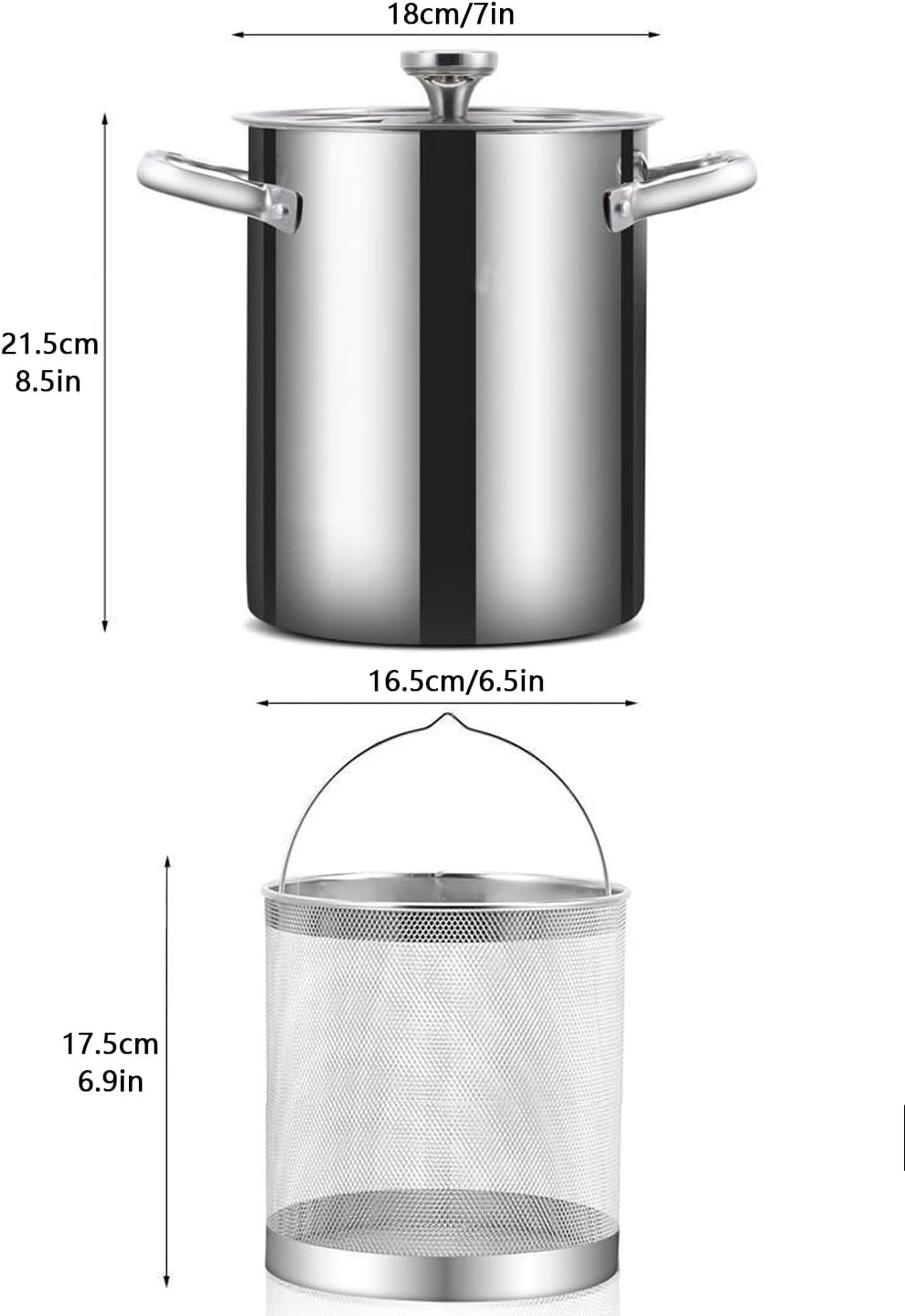 4 Liter Spargeltopf, Dünsttopf für Spargel und Gemüse aus Edelstahl 304, Spaghettitopf, Pastatopf, Küche mit Drahtkorb und Glasdeckel, Tiefe Pfanne mit Öl