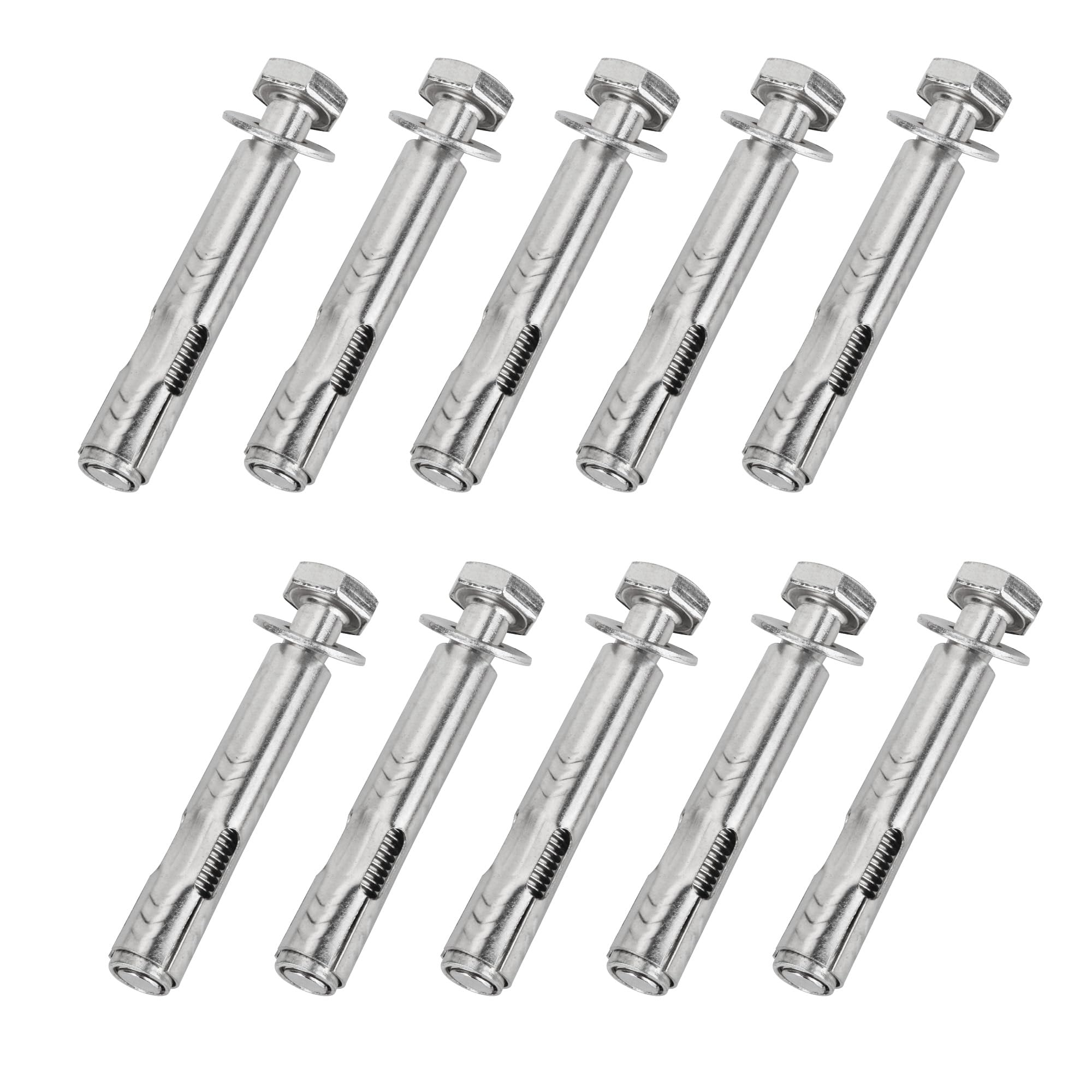 YKUKIZEE 10PCS Stainless Steel Expansion Screw Bolts M10x80mm, External Hex Nut Sleeve Anchor Bolt, Heavy Duty Masonry Bolts for Wall Fixings Concrete Brick