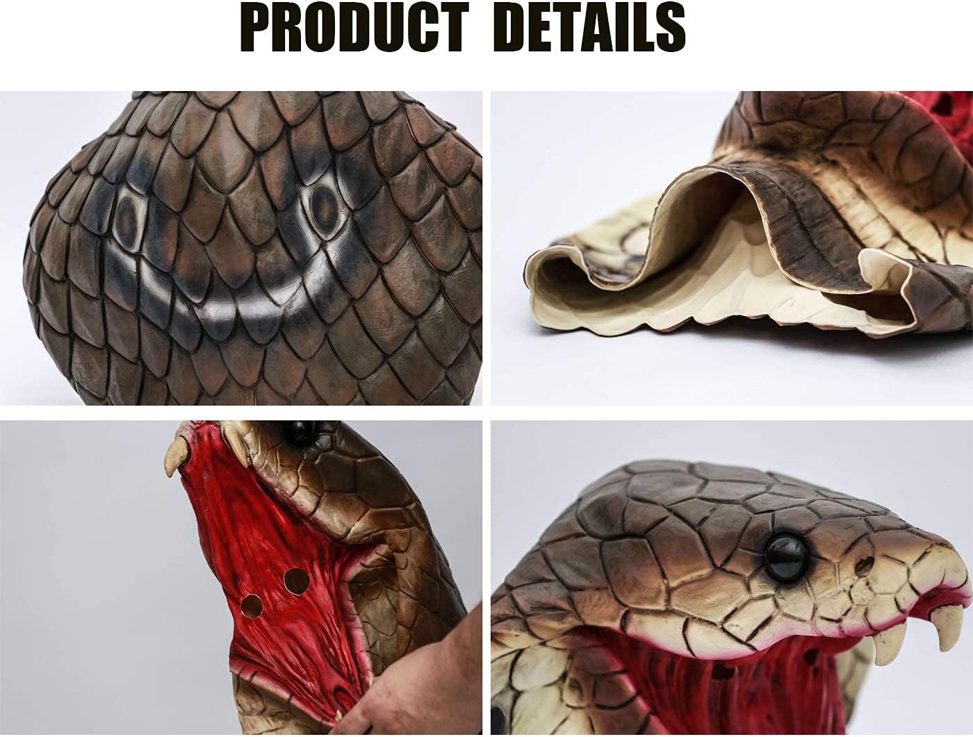 CreepyParty Snake Mask for Adults, Natural Latex Snake Costume Mask for Halloween Parties and Cosplay