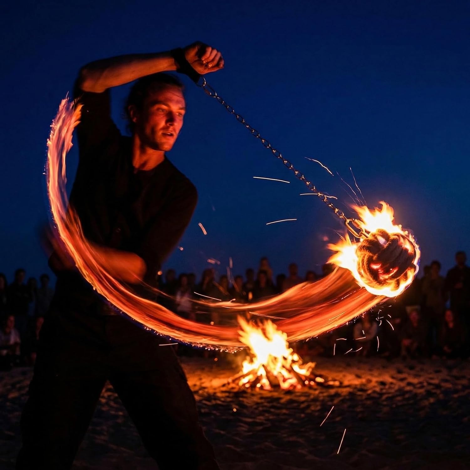Shimeyao 2 Pack Fire Poi Set for Dancing 24" Stainless Steel Chain with 3" Woven Aramid Fiber Wick Heads & Carry Bag Poi Fire Dancing Equipment for Festivals & Performances All Levels of Gamer, Circus