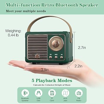 Vintage Home Decor Bluetooth Speaker,Wireless Portable Mini Retro Speaker Small Cute Old Fashion Style for Office Bedroom Kitchen Desk Outdoor for Kids Adults Teens Women Men -Green