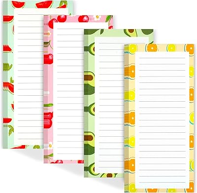 4 Pack Magnetic Notepads for Refrigerator, Grocery List Magnet Pad for Fridge, Fruit Design Magnetic Grocery List Pad for ...