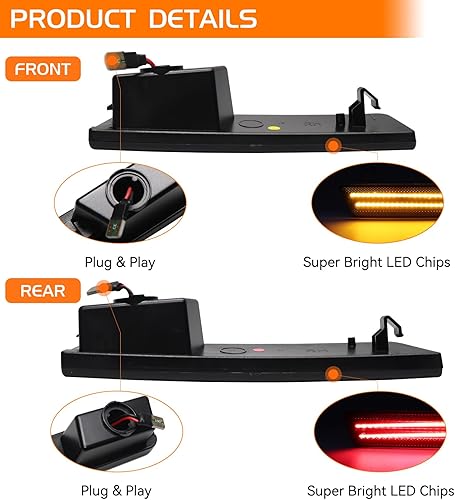 Miniatura 7 de Lentes ahumadas ámbar rojo LED luces de marcador lateral para Dodge Challenger 2008 2009 2010 2011 2012 2013 2014, Challenger delantero trasero