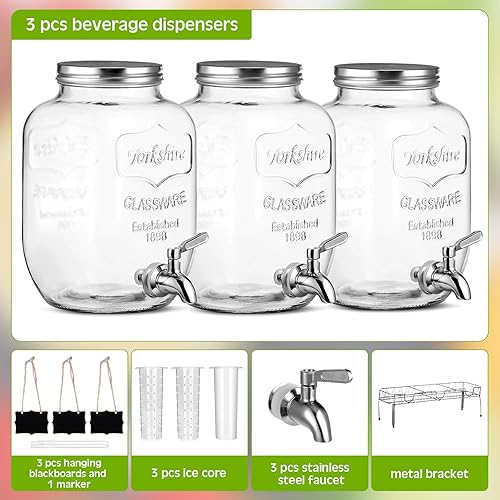 Miniatura 3 de Lallisa 3 dispensadores de bebidas de 2.5 galones para fiestas, dispensador de agua de bebidas de vidrio con soporte, de acero inoxidable, a prueba