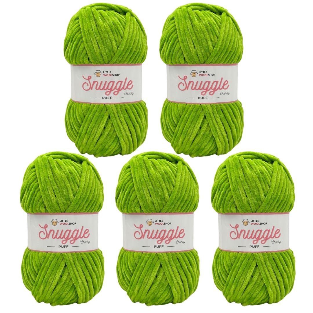LittleWoolShop Snuggle Puff Chunky Chenille Yarn 100g - 100% Supersoft Polyester (Lime Burst 5988, Pack of 5) — image 1