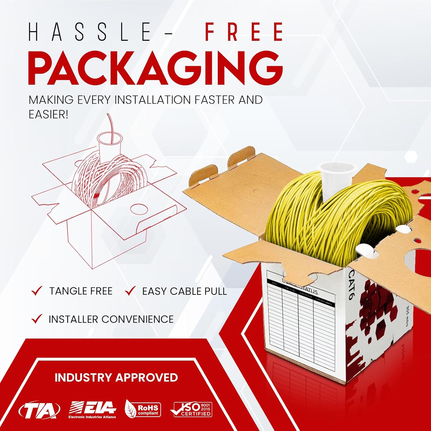 NewYork Cables CAT6 Plenum Cable 1000ft | 100% Solid Bare Copper, UTP, 550MHz, 23AWG, 4Pair 10GB Ethernet Cable, Certified CMP-Rated Bulk Cat 6 for Networking & Gaming (1000ft, Pure Copper,Yellow)