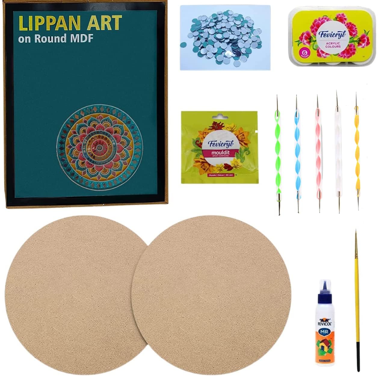 Decordial lippan Art Materials kit with Mandala Tools Round MDF DIY kit