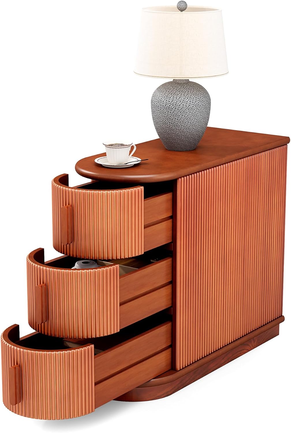 LITTLE TREE End Table with 3 Drawers, No Assembly Required & Closed Back Side Table, Mid-century Modern Sofa Side Table, Brown Side End Table for Living Room, Slim Nightstand Bedside Table for Bedroom