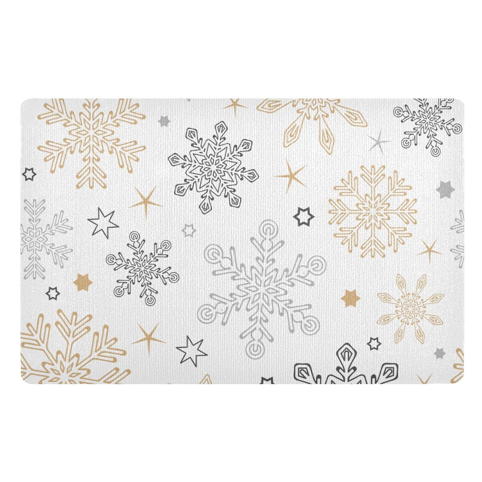 Doterii Winter Gold and Silver Snowflakes Front Door Mat Entrance Rug 32x20 inch Welcome Mat Doormat for Entryway