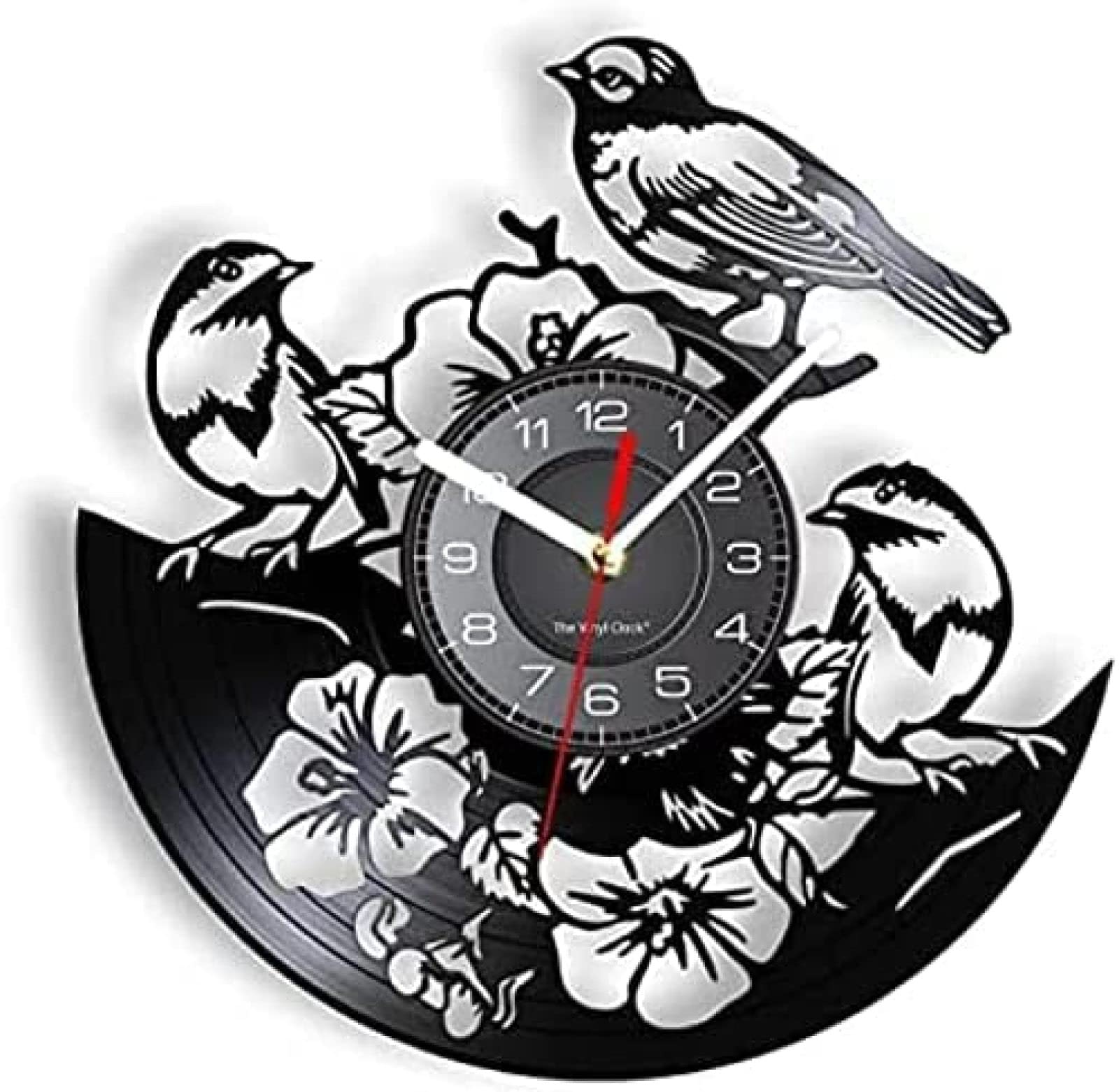 Horloge murale silencieuse oiseaux vinyle pour chambre et bureau
