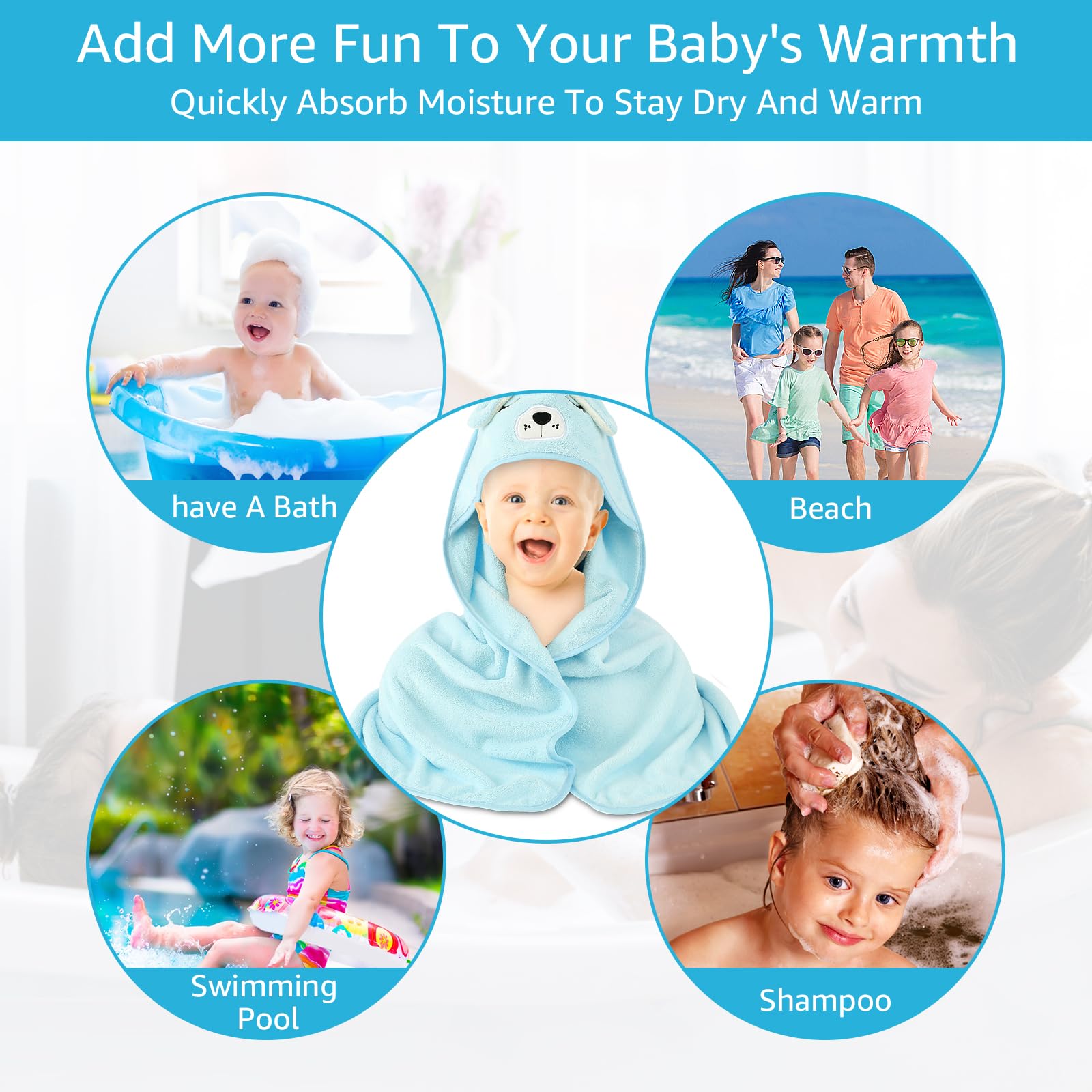 Asciugamano Con Cappuccio Per Bambini Futuhada - 80x80 Cm, Morbido, Assorbente, Bianco, Con Design Animale - Foto 8