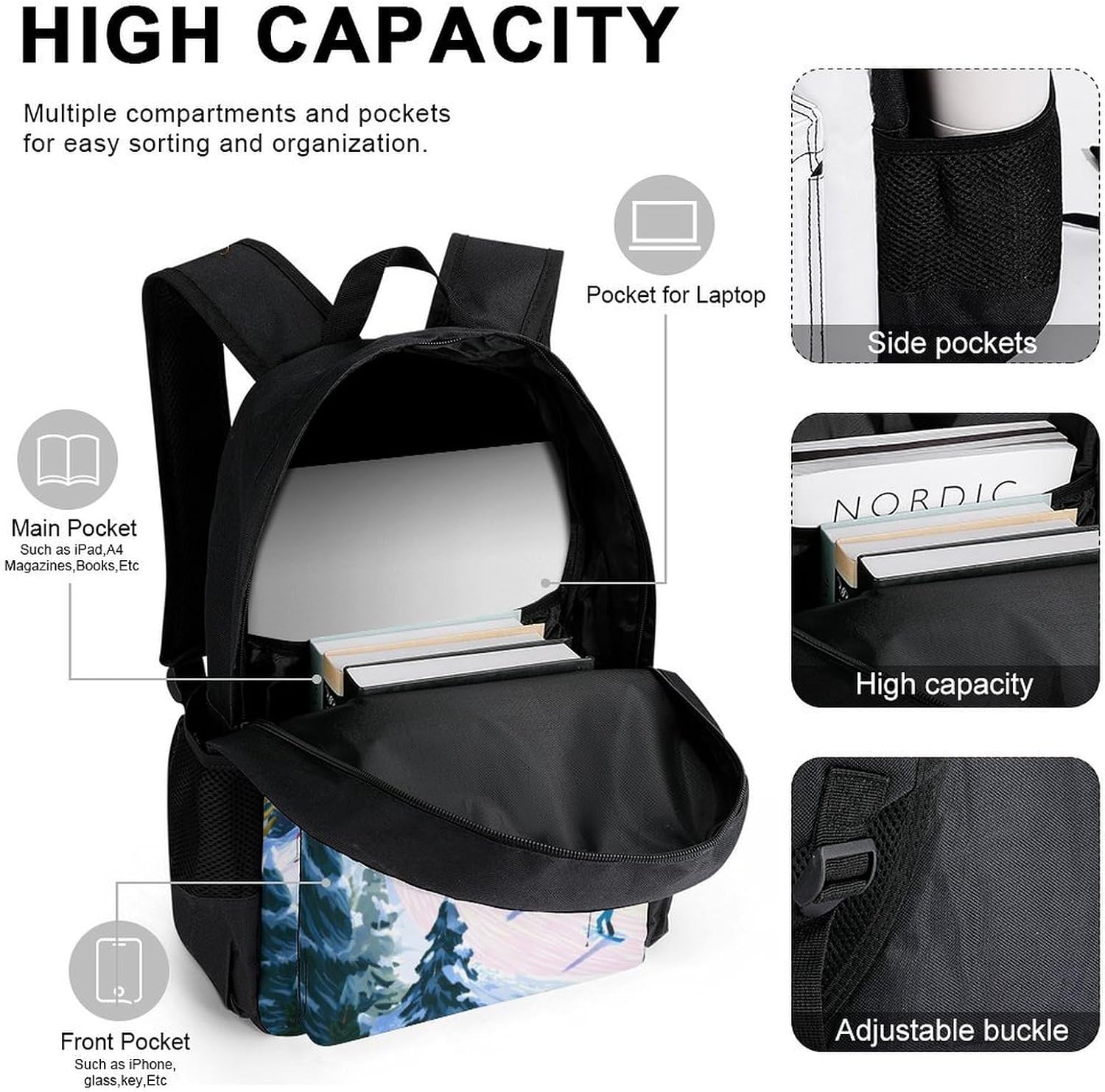Ski Slope Backpack Set with Shoulder Bag Lunch Bag Pencil Case 3 Piece Cute Daypack Sets image 4