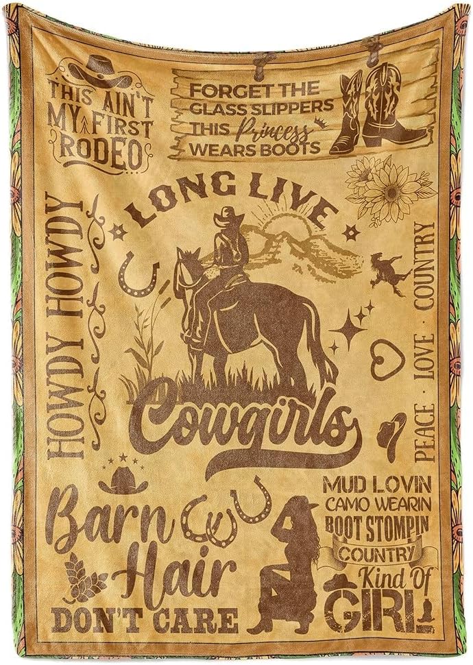 Country Girl Gifts, Bed Flannel Plush Throw Blankets, Cowgirl Gifts for Women on Birthday, Christmas, Mother's Day, 60"x 80"
