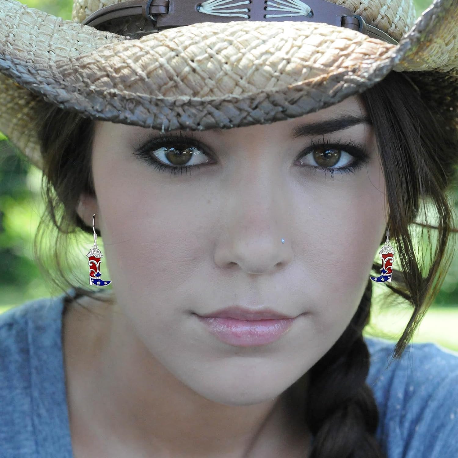 Patriotic American Flag Dangle Earrings for Women 925 Sterling Silver-4th of July Independence Day Red White Blue Patriotic Jewelry Gifts-Western Cowgirl Boots USA Flag Drop Earrings - Image 3