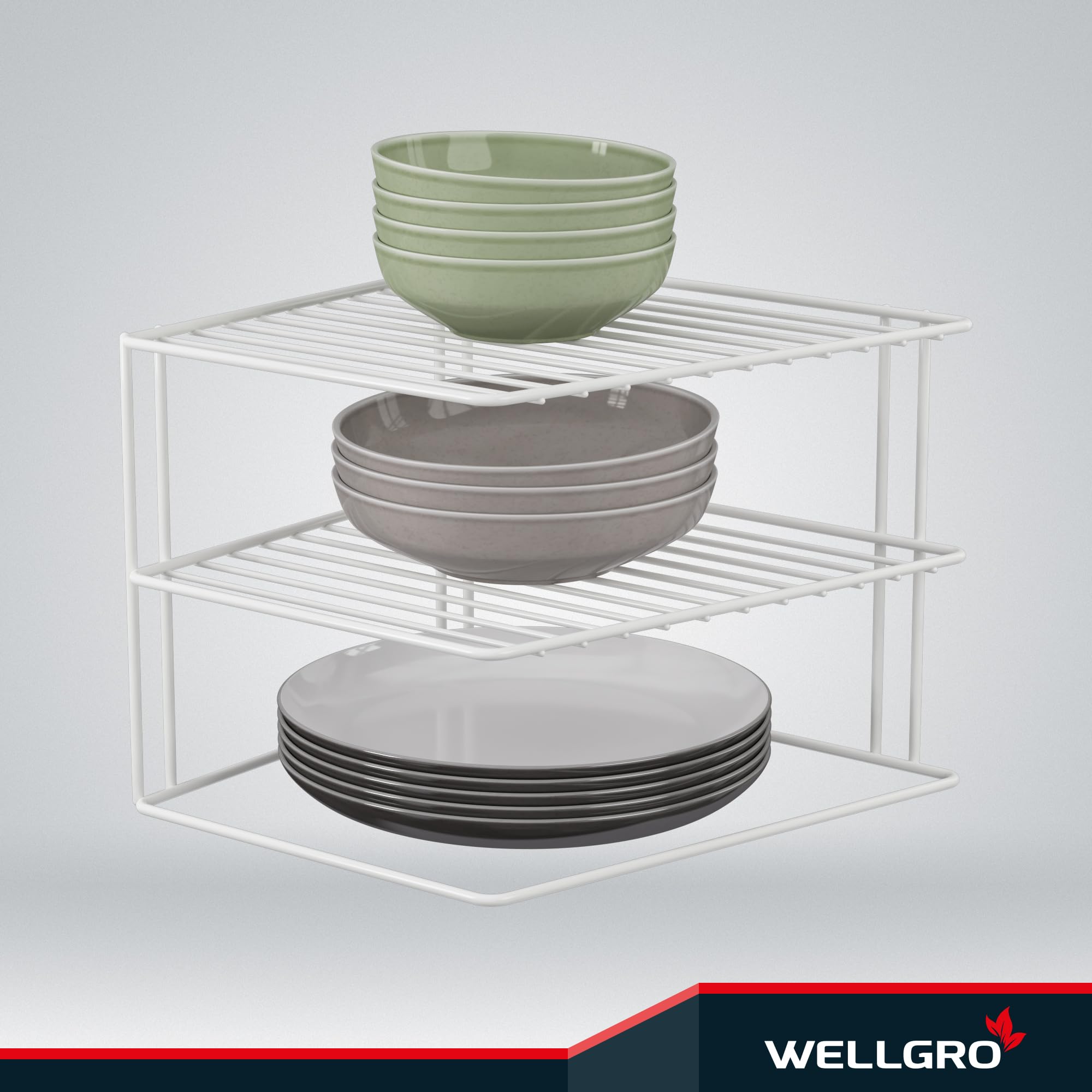 WELLGRO 2 x Inserto per armadio a 2 livelli, bianco, 25 x 25 x 20 cm, in metallo con rivestimento in plastica