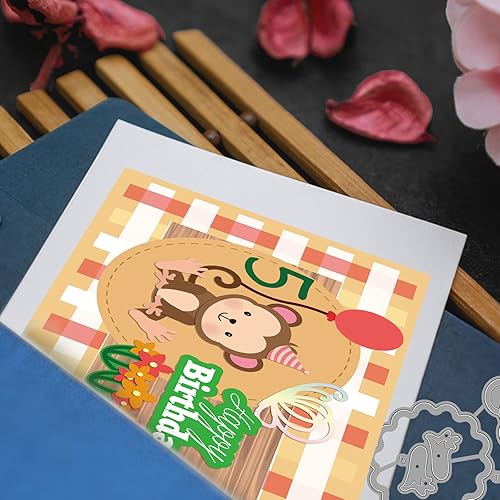 Miniatura 2 de GLOBLELAND Troqueles de corte con temática animal, jirafa, mono, hojas de león, acero al carbono, números de plantilla de troquelado, manualidades