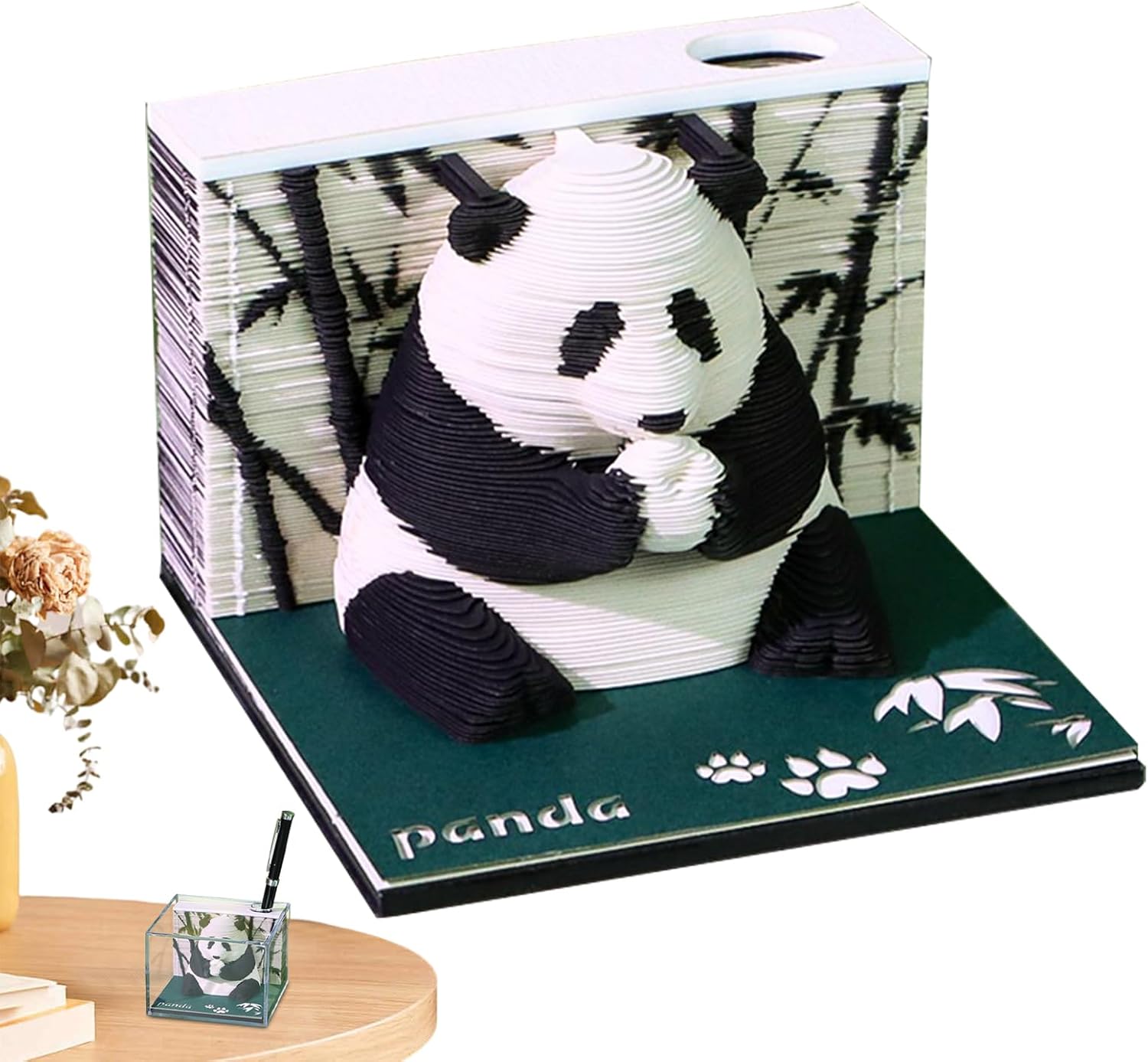 時計カレンダー 3D 2026 - 紙彫り 2026 パンダカレンダー - 装飾用 日めくりプランナー リビング ベッドサイド 本棚