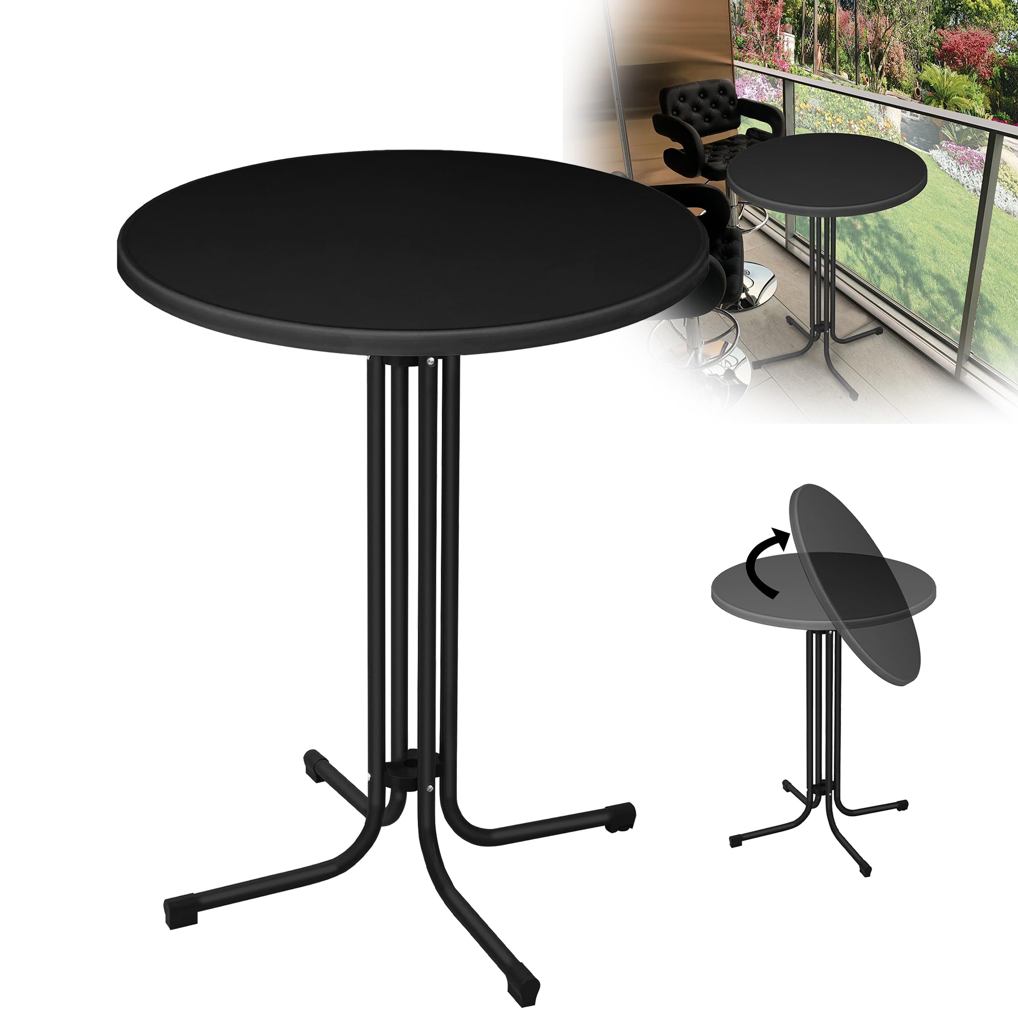 XMTECH Table haute pliable - Diamètre : 80 cm - Table de bistrot ronde - 110 cm de haut - Résistante aux intempéries - Pied réglable en hauteur - Table de jardin, de fête, pour l'intérieur et