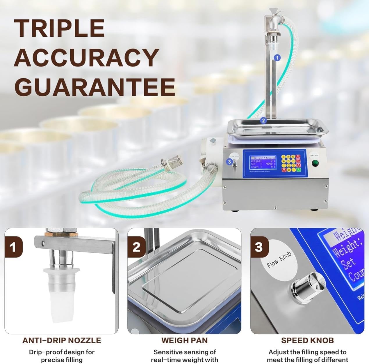 Automatic Liquid Filling Machine, Honey Filling Machine 7L/Min, Automatic Liquid Filler with Intelligent Weighing System, Stainless Steel Viscous Liquid Dispenser for Honey, Sauces, Pastes Metalpump