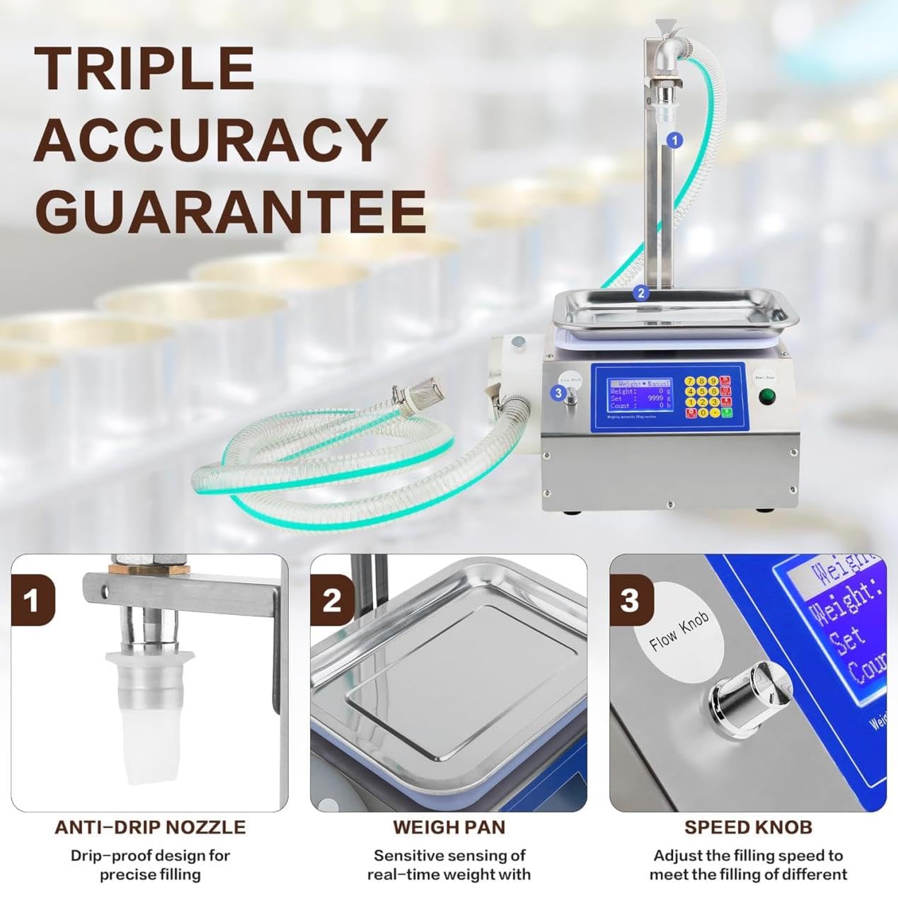 Macchina di rifornimento del miele, attrezzatura quantitativa automatica di imbottigliamento, capacità 20g-10000g, riempitrice di miele 7L/Min per sciroppo, olio, salsa e pasta