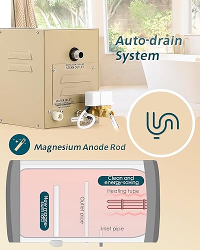 Miniatura 16 de Kit generador de ducha de vapor de 10.5 KW para baño, sauna, spa, sistema de autodrenamiento, cabezal de vapor de aromaterapia, controlador