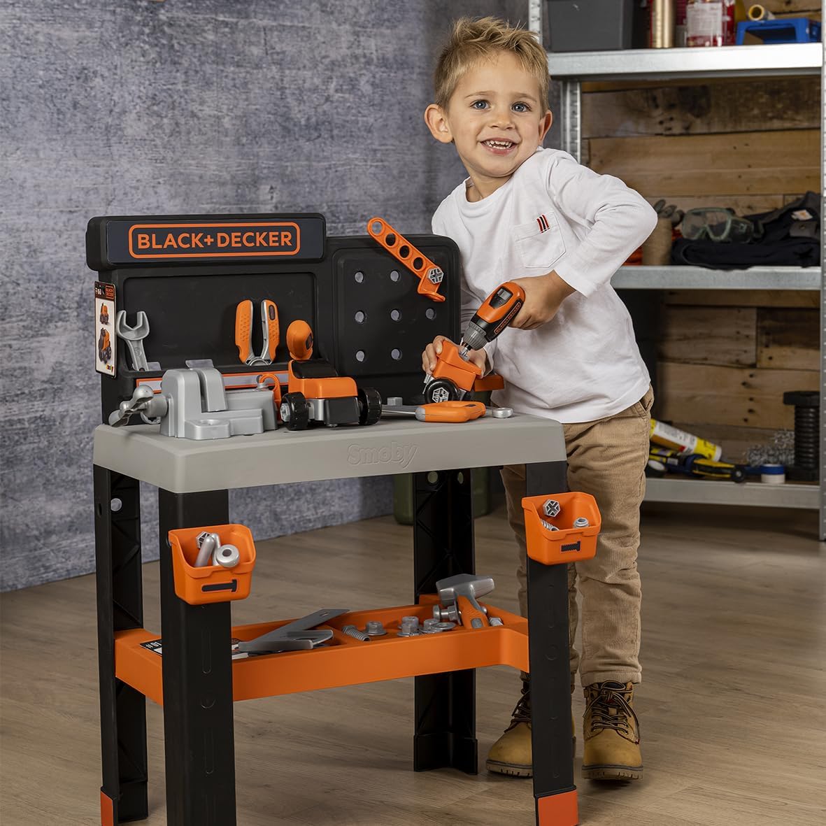 Smoby - Black+Decker - Bricolo Pro Workbench - Imitation Toy - 75 Accessories - 7 Tools - Vehicle Construction - Storage Areas - Recycled Material - For Ages 3+ - Made in France