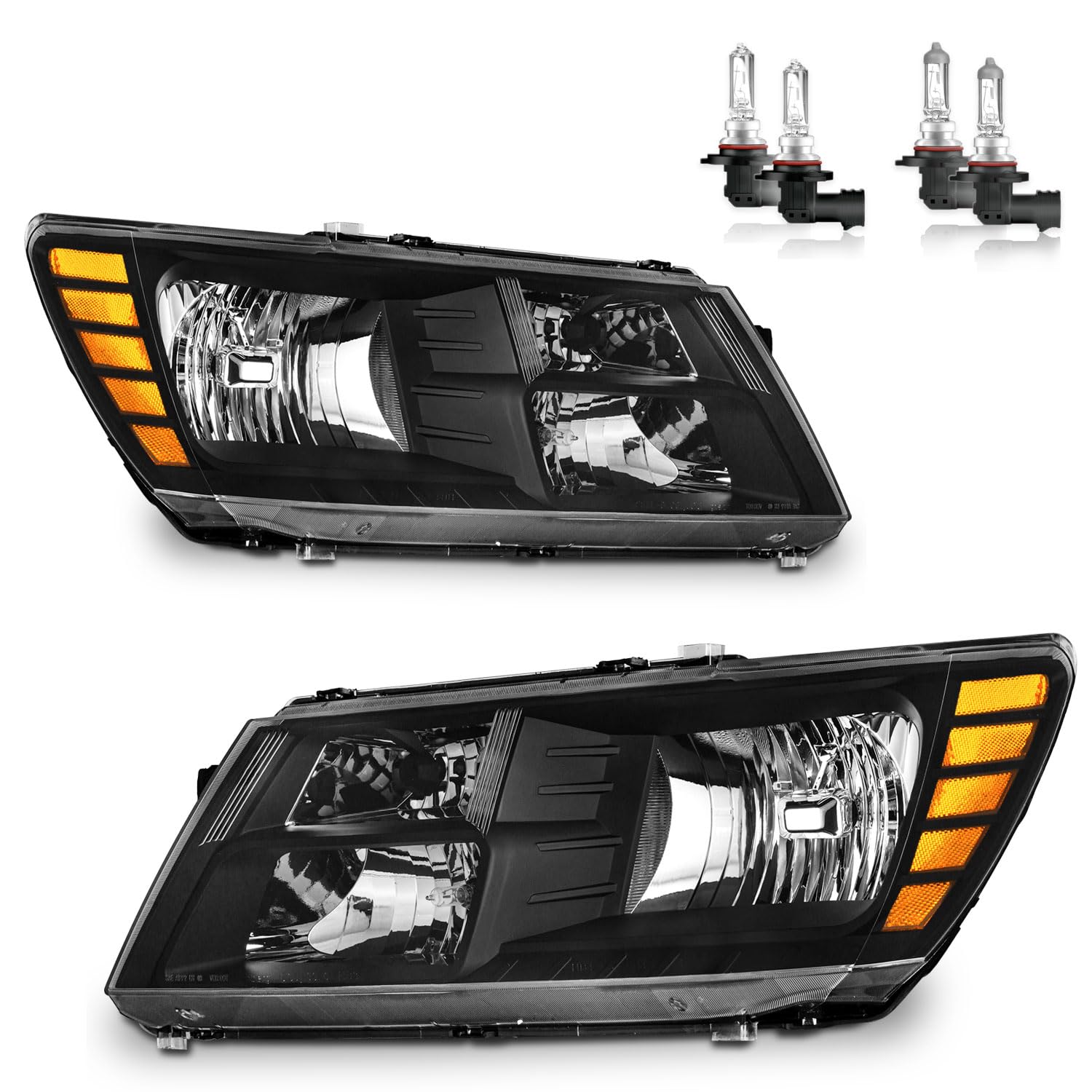 Headlights Assembly for 2009-2020 DODGE JOURNEY Headlamp Replacement Black Housing Amber Reflector Driver & Passenger Side