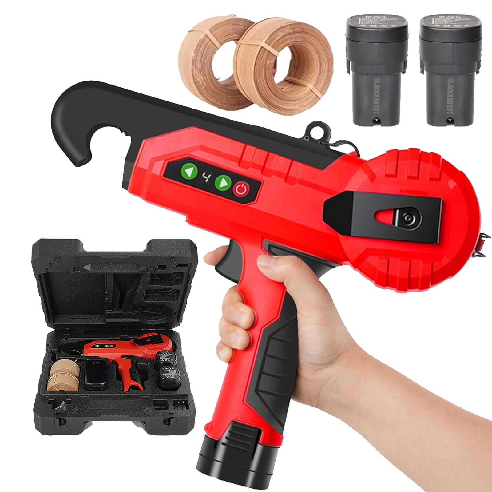 Máquina eléctrica portátil para atar plantas, herramienta de cinta de encuadernación de viñedos de jardín con 2 rollos de cintas y 2 baterías, para uvas, frambuesas, tomates