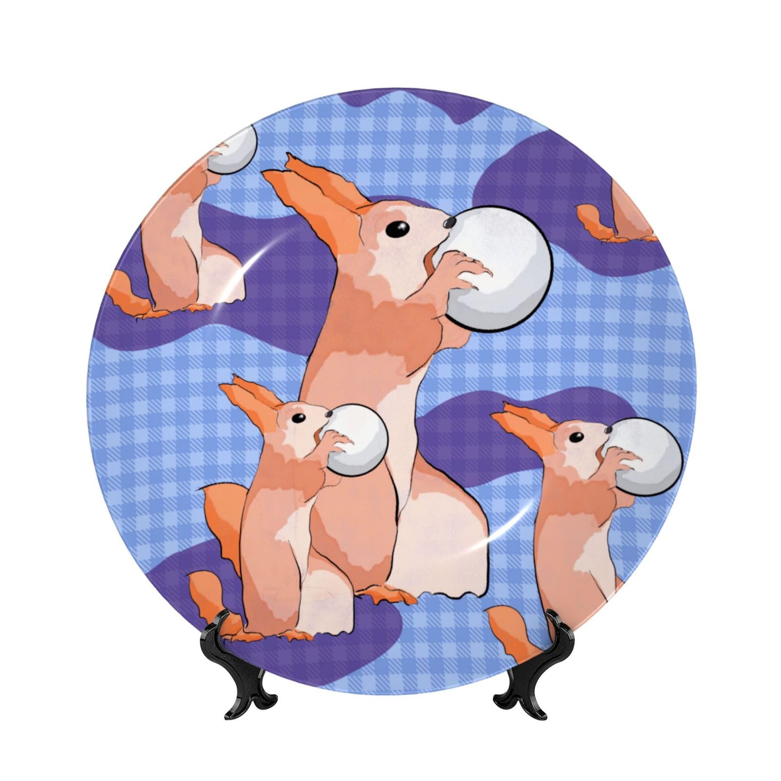 SXZVVBN rabbit holding the ball Bone China Decorative Plate Art with Stand Removable Adhesive Hanging for Home Office 7in