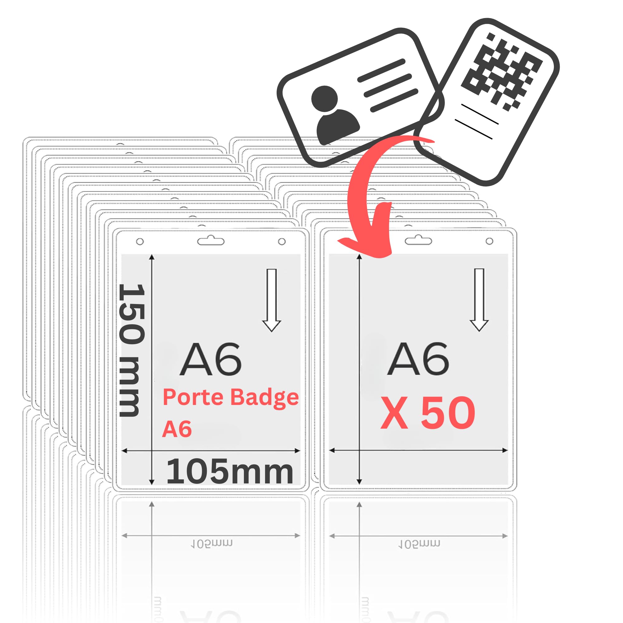 Set 50 portabadge morbidi trasparenti A6 105x150 mm per carte pass documenti