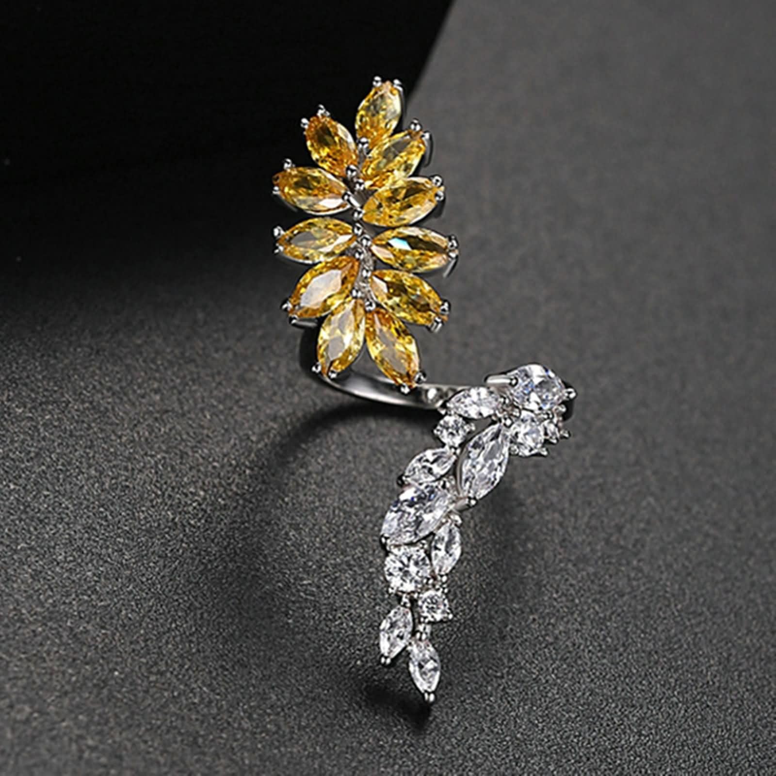 Daesar Anillos Mujer Boda con Hojas Ramas con Citrina y Moissanita, Oro Amarillo 9K/14K/18K, Anillos de Compromiso Oro Amarillo