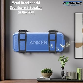 Metal Wall Mount Compatible for Anker Soundcore 2 Portable Bluetooth Speaker,Secure Shelf Holder with Adjustable Silicone Straps, Speaker Wall Bracket for Ceiling,Bike (Black)