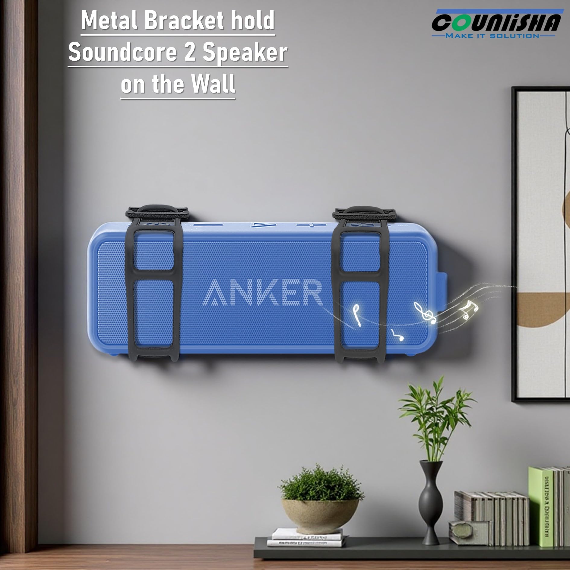 Anker Soundcore 2 Supporto da parete in metallo per altoparlante Bluetooth portatile con cinghie in silicone regolabili
