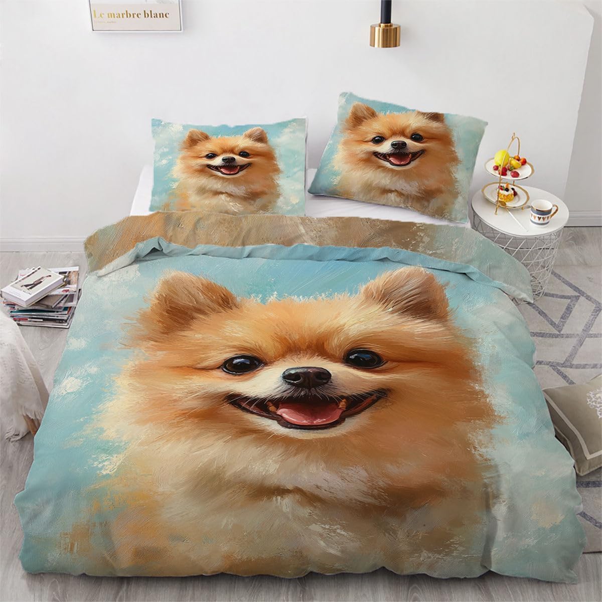 NDXRWDZR Single Bedding Set Pomeranian Duvet Cover for Kids Soft Hypoallergenic Microfiber Duvet Cover with Zipper Closure, 1 Duvet Cover 135x200 cm + 2 Pillowcases 50x75 cm
