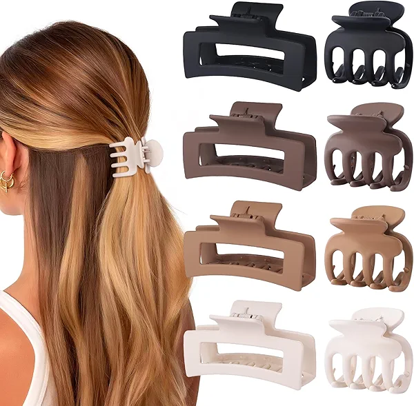 SMKSL Medium Hair Clips for Women 8 Pcs Small Claw Clips for Thin and Thick Hair 2 Styles Hair Claw Clips Combination Rectangle Banana Jaw Hair Accessories for Women and Girls (Brown)