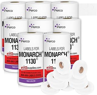 Perco White Pricing Labels for Monarch 1130 Pricing Gun - 8 Sleeve, 200,000 Price Gun Labels - with Bonus Ink Rolls
