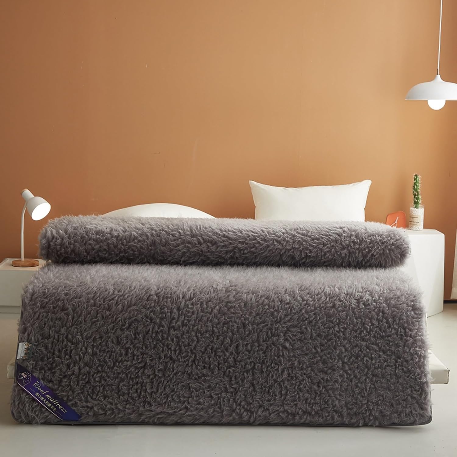 Mattress Topper Sheet Protector Underblanket with Straps - Extra Thick Mattress Pad Cover Woolmark Under Blanket(Camel,47 * 79")