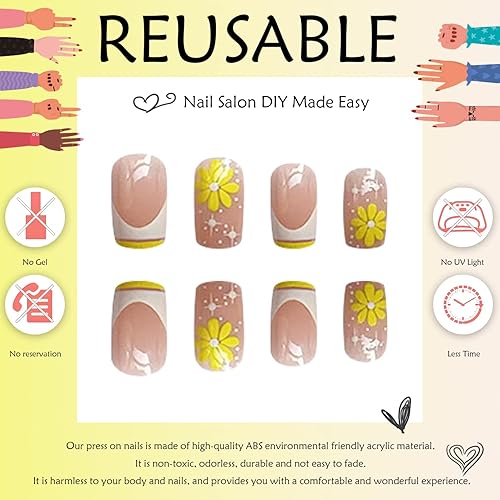 Miniatura 2 de 24 uñas postizas a presión de punta francesa, uñas postizas medianas, uñas adhesivas brillantes con estrellas, uñas acrílicas de cobertura completa